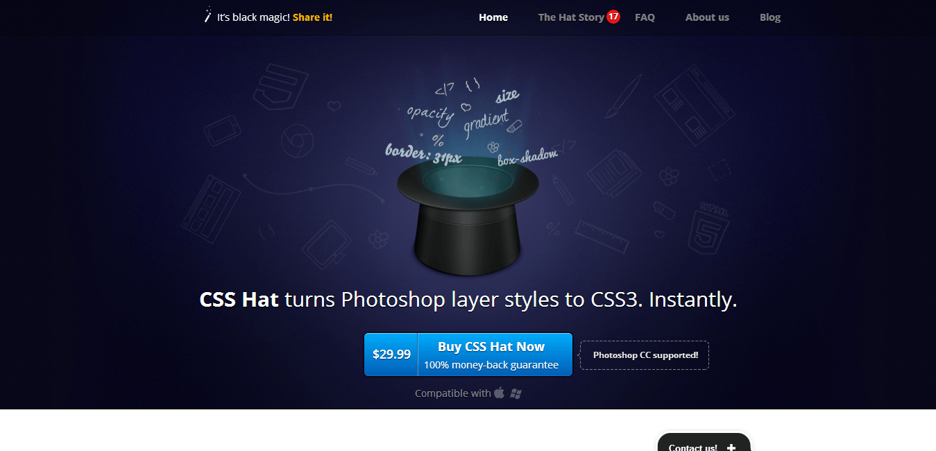 CSS Hat – Turn Photoshop Layer Styles to CSS3. Instantly.